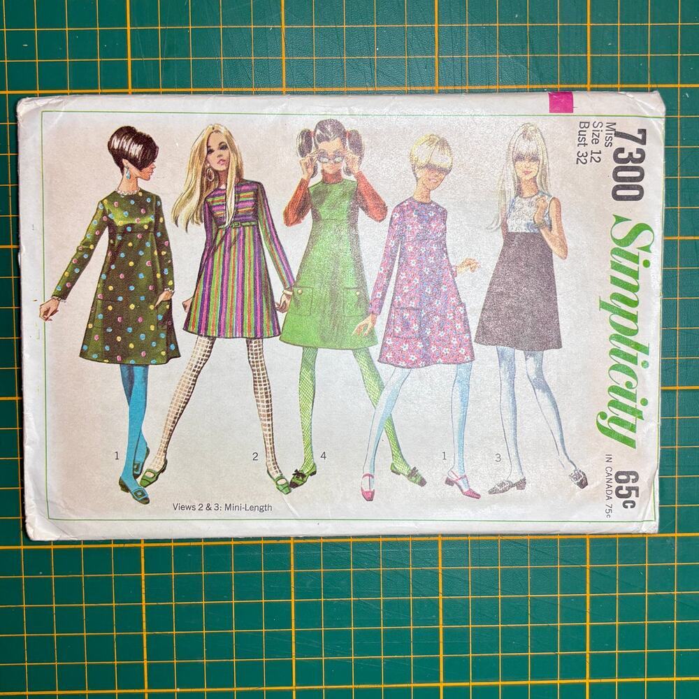 Vtg 1967 Simplicity 7300 Mod Dress Jumper Sewing Pattern Size 12 Bust 32 FF